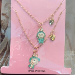 Cartoon monsters Labubu Gold toned BFF best friends set of two Necklaces